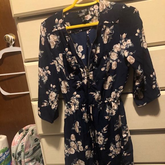 Dresses & Skirts - Navy blue half zip floral dress long sleeve